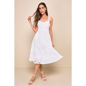 Lulus Divine Beauty White Lace Midi Dress With Pockets - Size L